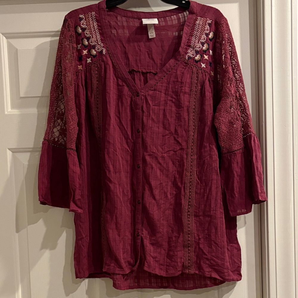 Knox Rose Burgundy Lace Accent Blouse